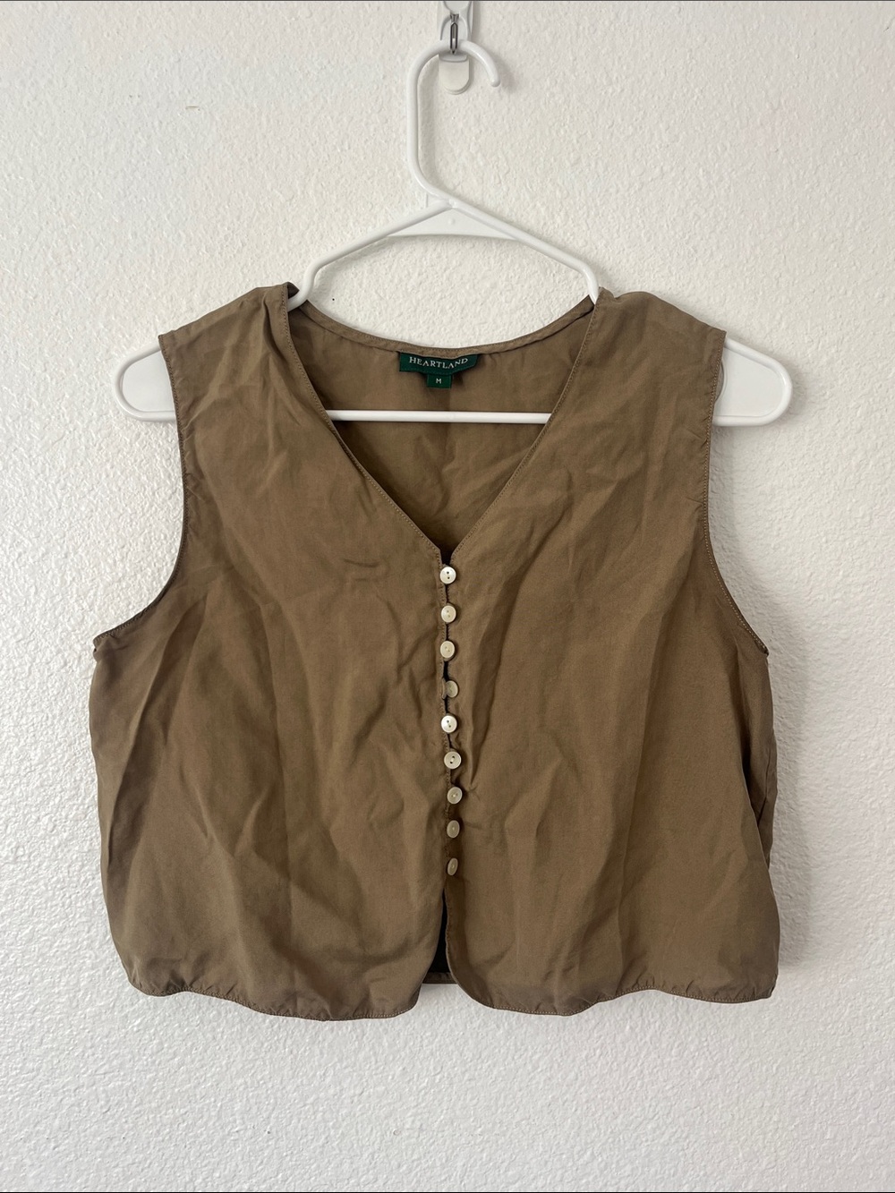 Heartland Olive Brown Sleeveless Button-Front Women's Top Size Medium